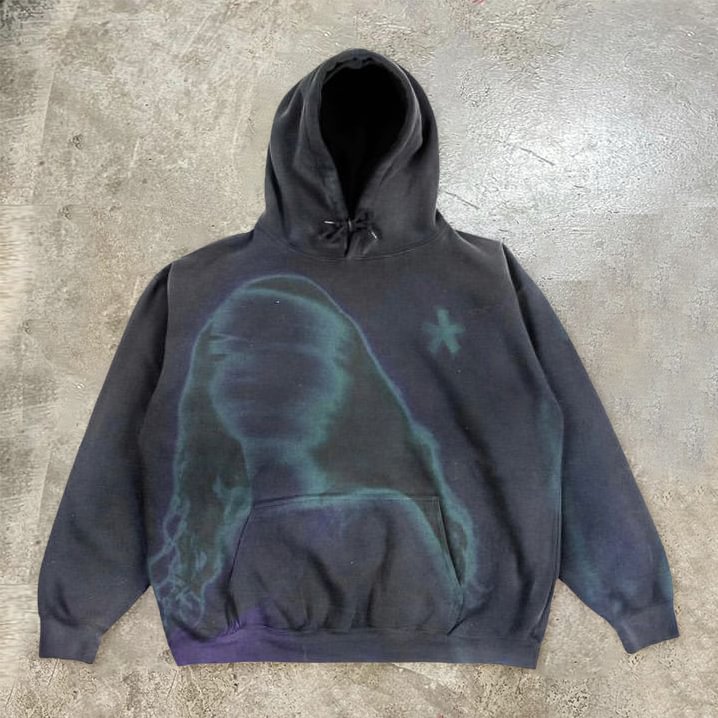 Chic Vintage Print Loose Hoodie Sweatshirt