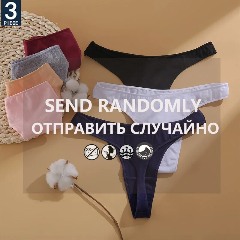 FINETOO 3PCS/Set Cotton Lingerie Women's G-string Underwear 7 Solid Colors Ladies Panties Female Low-Rise Woman's Thong Briefs