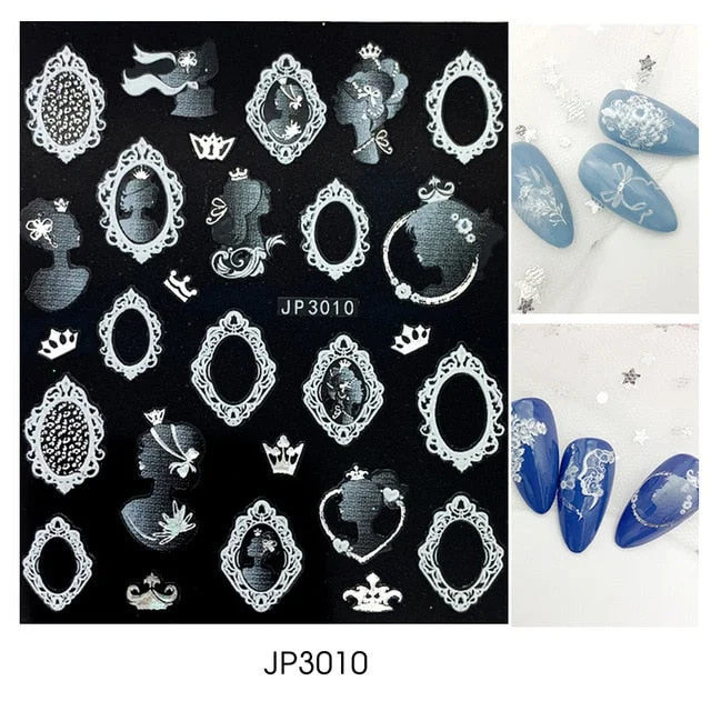 Nail Stickers Embossed 5D Elegant Abstract Art Designs Back Glue Nail Decals Tips For Beauty Salons-Nail Inspo