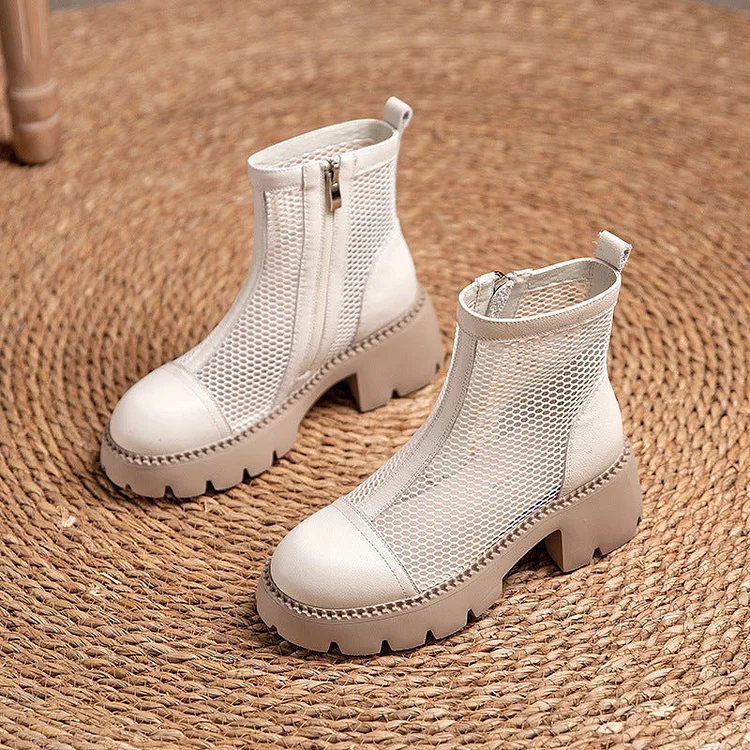 Summer Fashion Leather Mesh Patchwork Boots Women