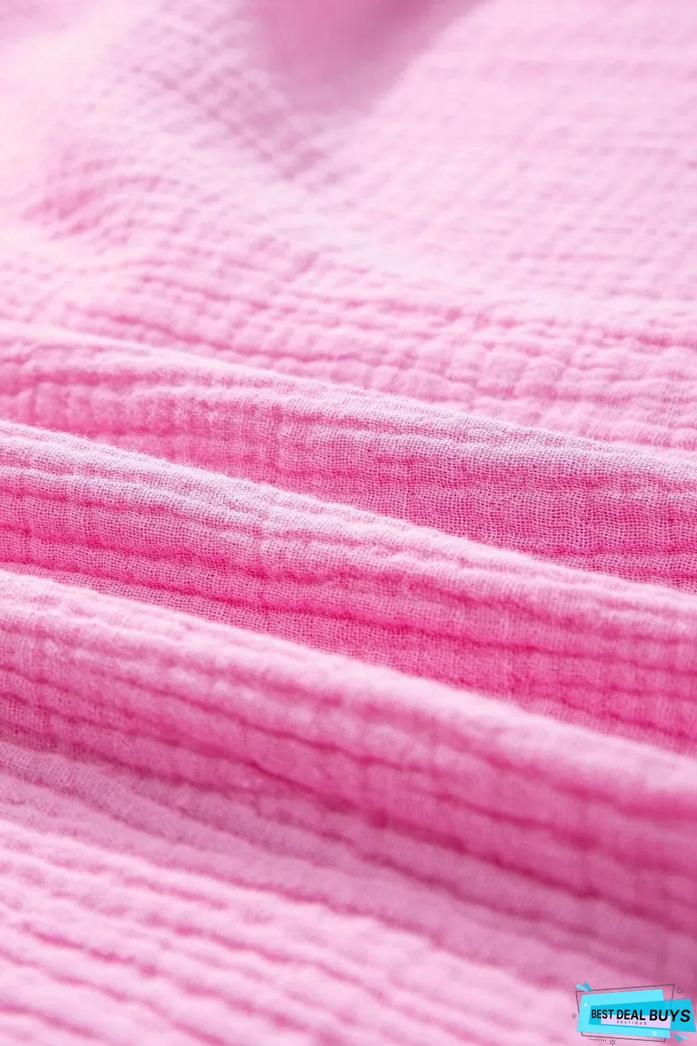 Bonbon Solid Color Puff Sleeve Crinkled Shirt