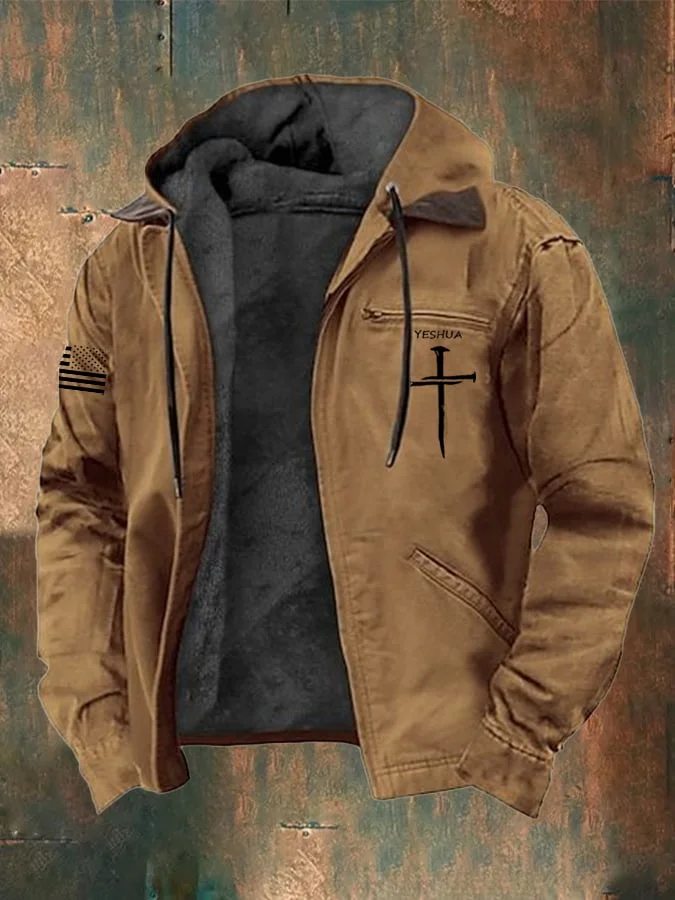 Men's Vintage Velvet Faith Print Zipper Jacket
