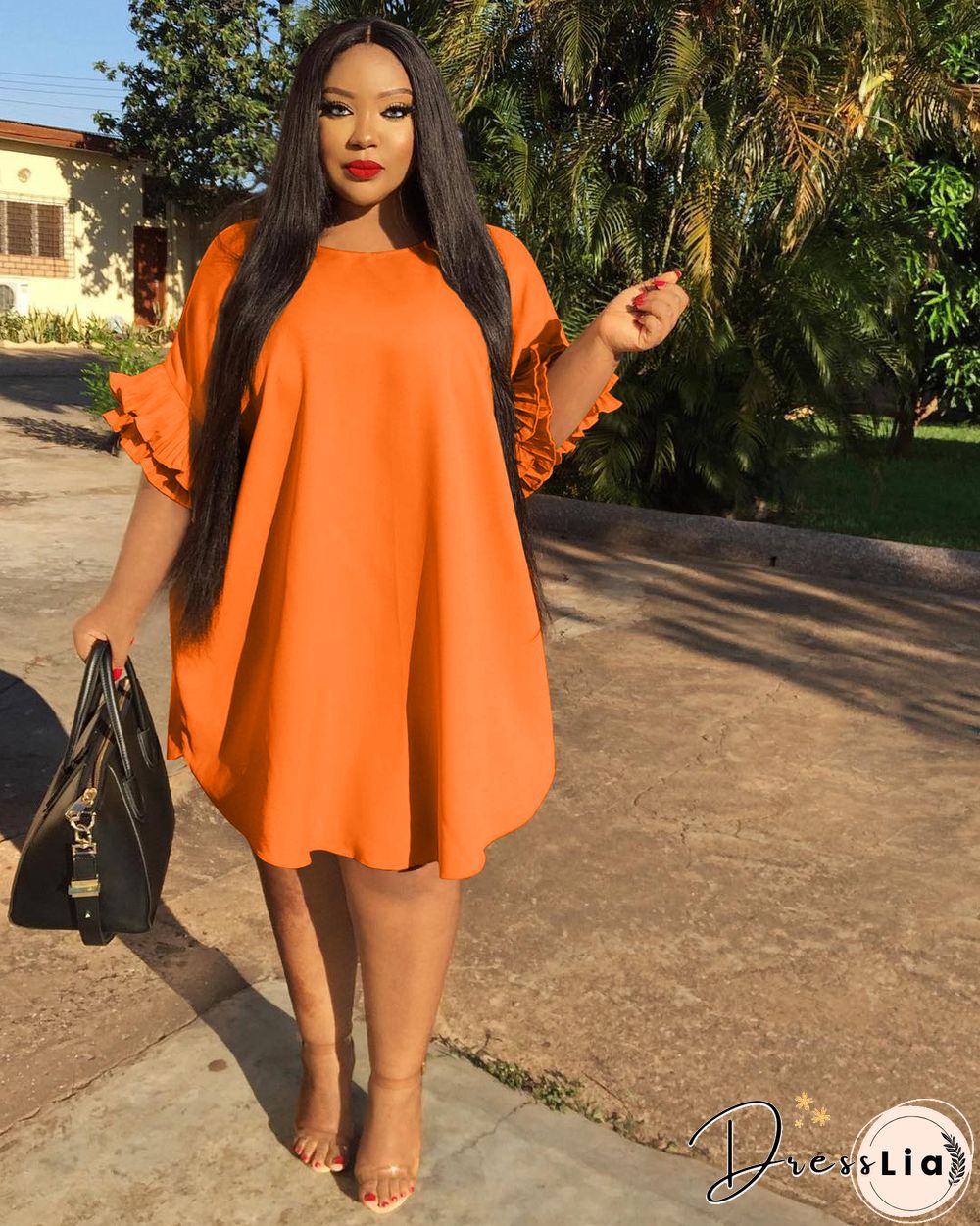 Ruffle Short Sleeve Loose Plus Size Dresses