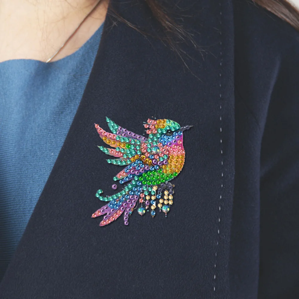 4Pcs DIY Colorful Bird Diamond Painting Brooch DIY Diamond Badge Pins for Art Crafts