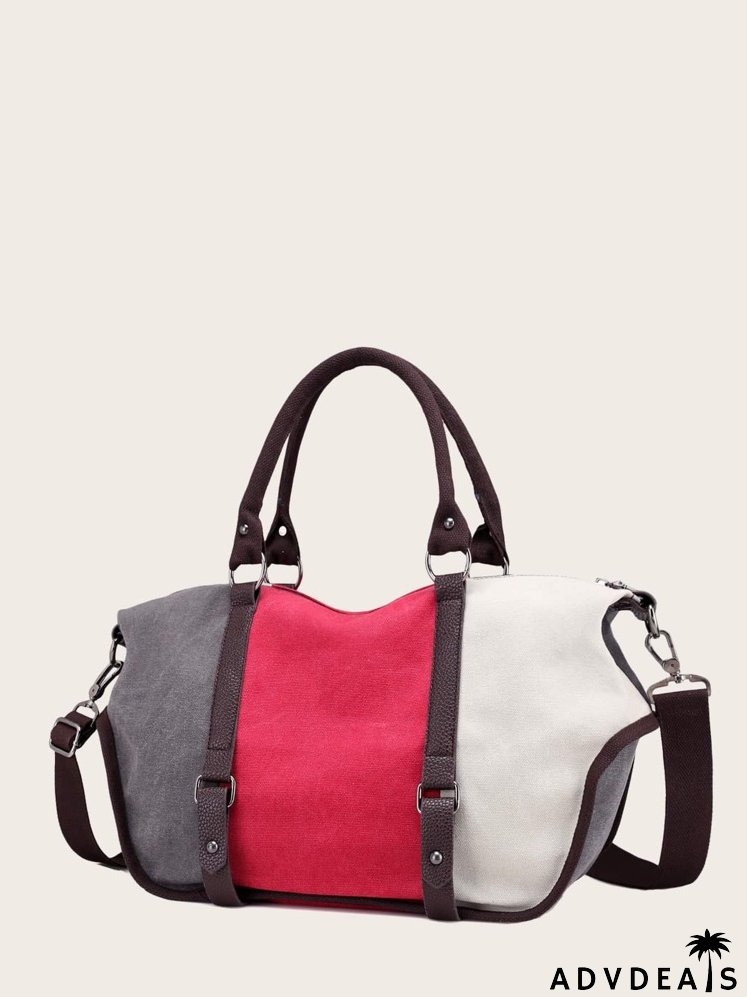 Colorblock Large Capacity Top Handle Bag
