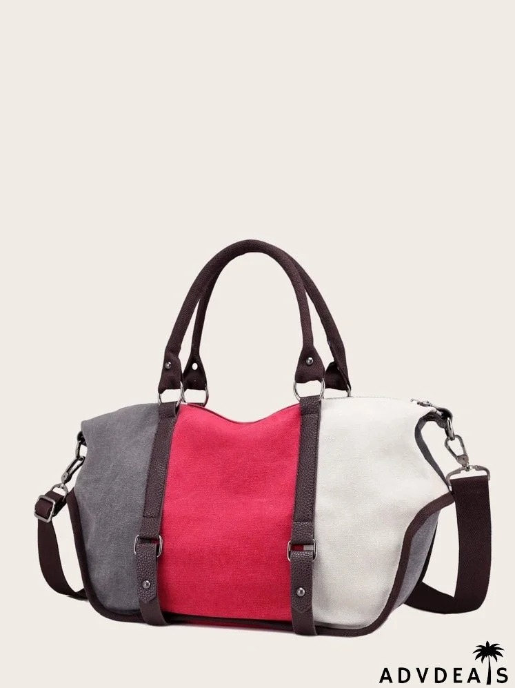 Colorblock Large Capacity Top Handle Bag