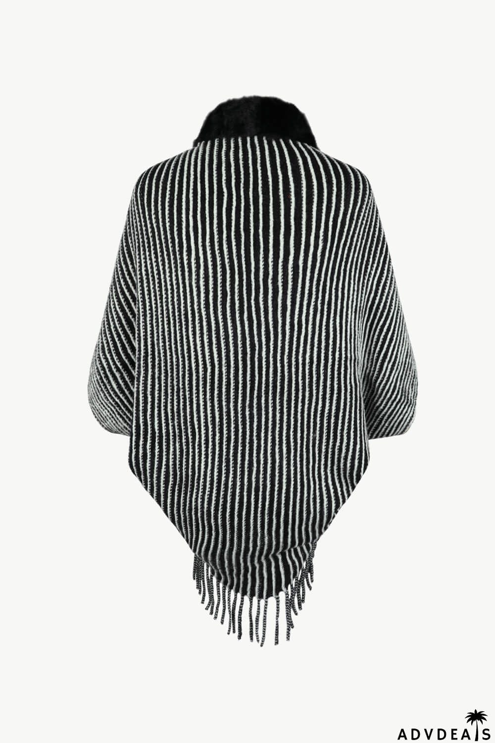 Striped Open Front Fringe Poncho