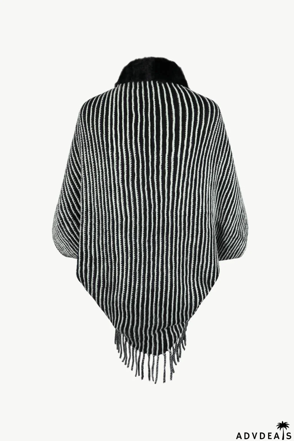 Striped Open Front Fringe Poncho