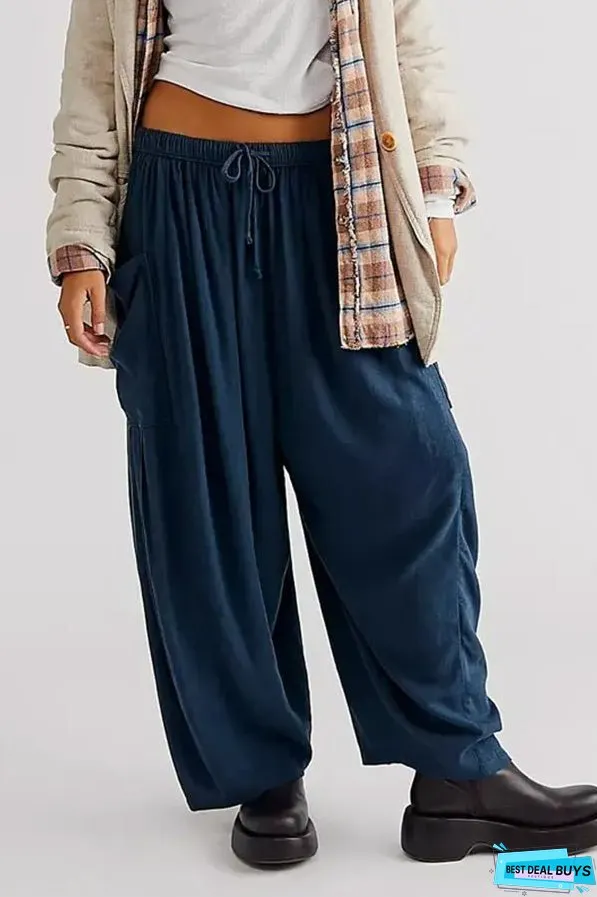 Cotton And Linen High-waist Pleated Wide Leg Casual Trousers
