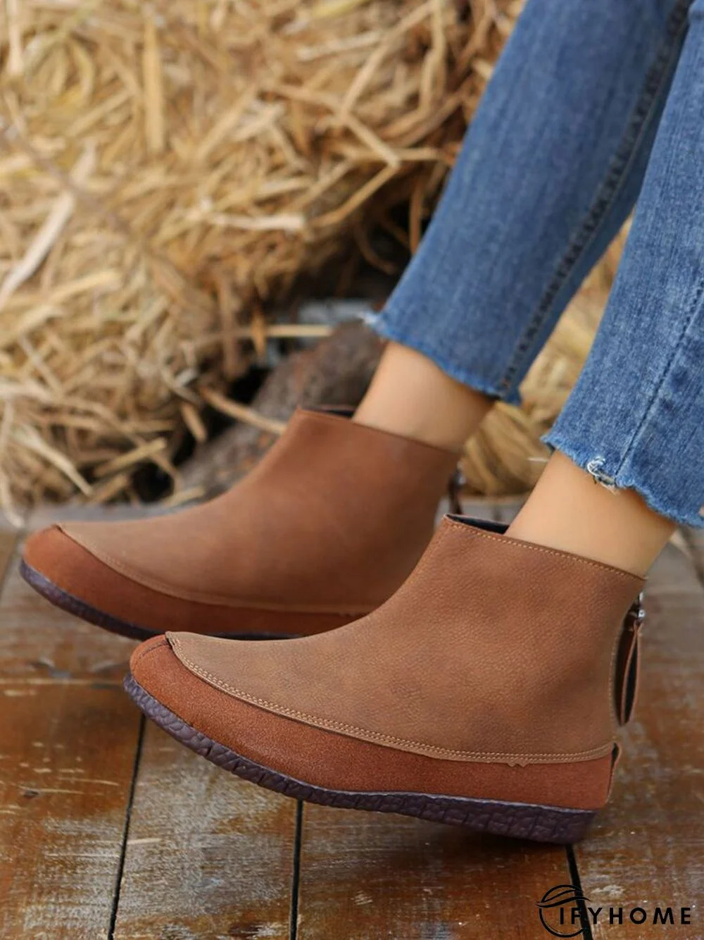 Vintage Plain Split Join Back Zip Boots | IFYHOME