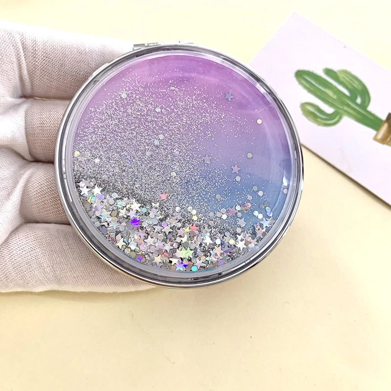 Girl Heart Pink Quicksand Small Mirror Portable Double-sided Folding Mirror Round Boys Makeup Mirror