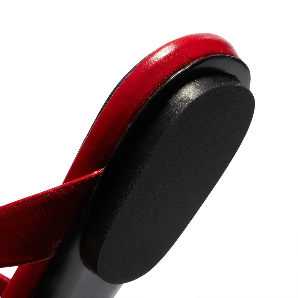 Red Slip On Strappy Flip Flop Flats Open Toe Women's Mules Shoes