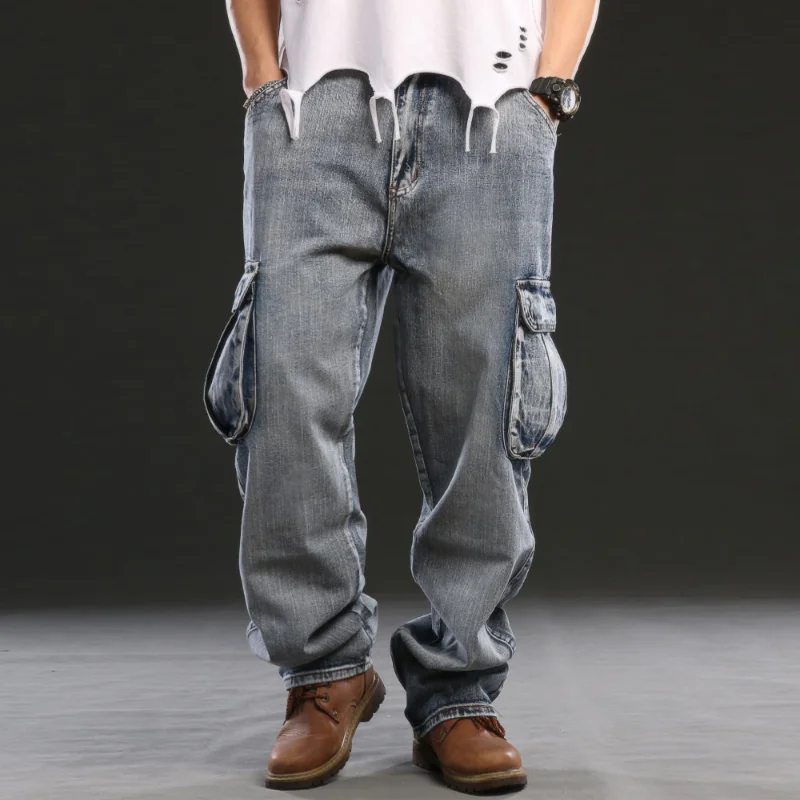 American Loose Multi-pocket Workwear Wide Leg Jeans