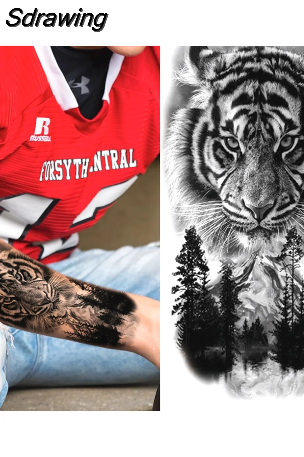 Sdrawing Forest Tattoo Sticker For Men Women Children Tiger Wolf Death Skull Temporary Tattoo Fake Henna Skeleton King Animal Tatoo 430-0