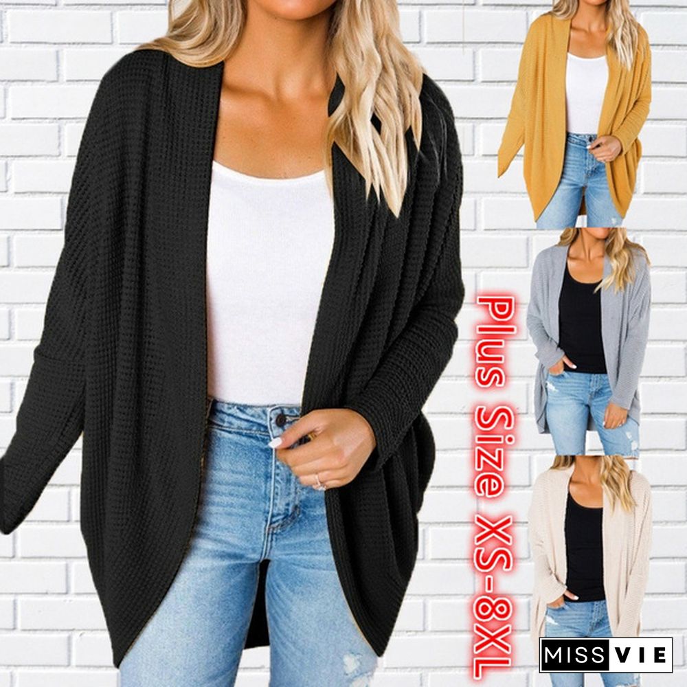 Women Loose Casual Long Sleeve Pure Color Plus Size V Neck Coat Autumn Cardigan Sweater Coat Plus Size XS-8XL