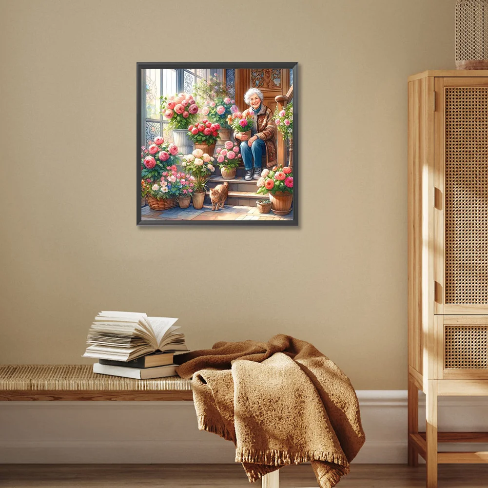 Diamond Painting - Full Round Drill - Garden Old Lady(Canvas|30*30cm)