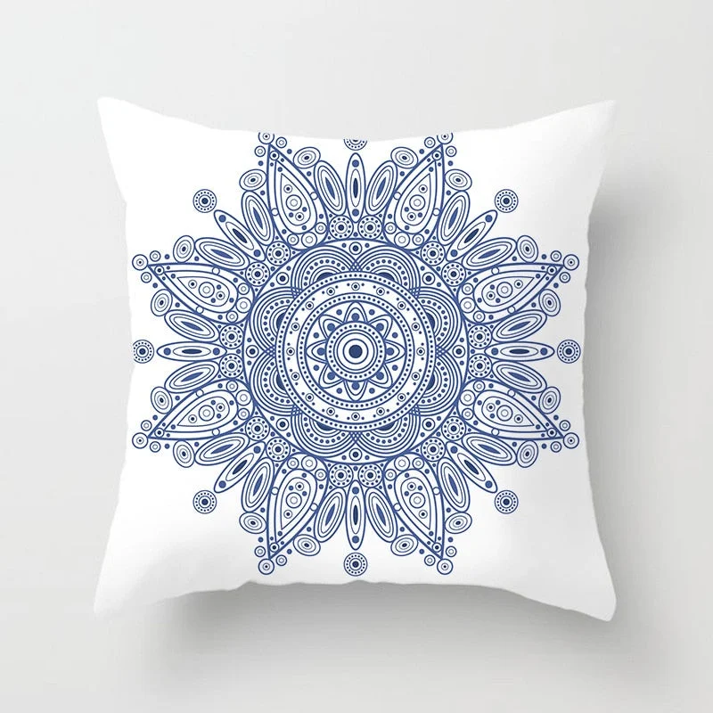 Blue White Porcelain Print Cushions Case Bohemian Style Mandala Geometry Pillows Case Modern Fashion Sofa Chairs Throw Pillows