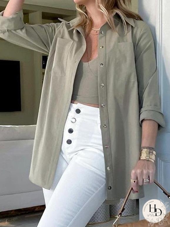 Blouses Fashion Solid Lapel Long Sleeve Blouses for Women