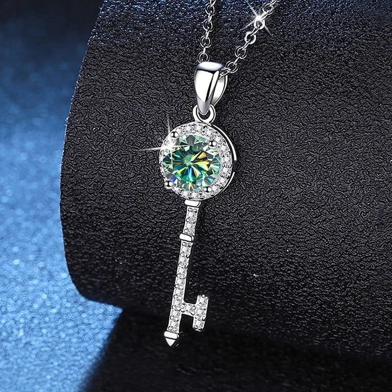 1.0ct Round 925 Sterling Silver Moissanite Plating Inlay Geometric Lab-Grown Diamond Necklace