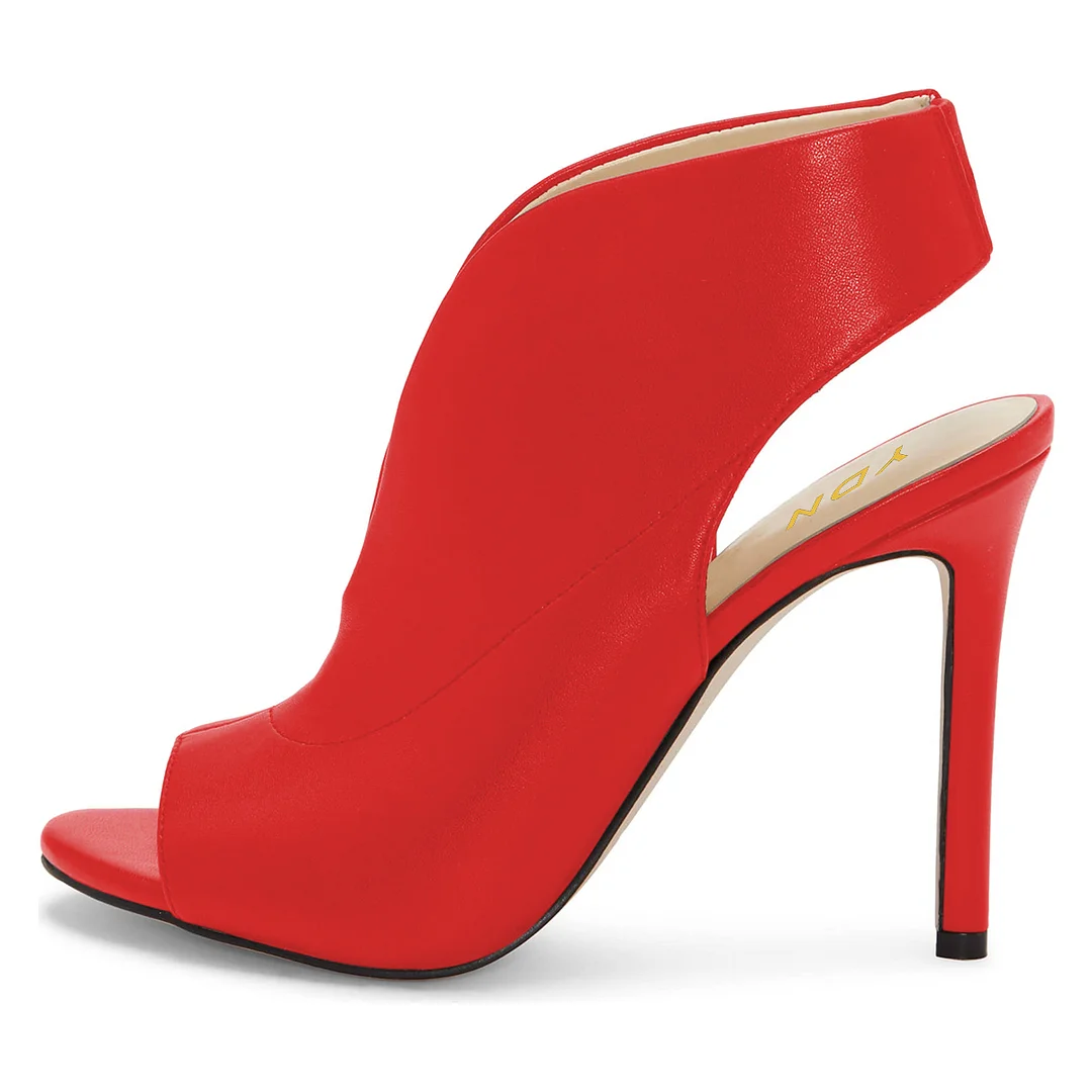 Vegan Leather Peep Toe Slingback Design Classy High Heels in Red