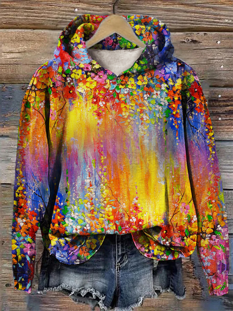 Colorful Flowers Oil Painting Cozy Hoodie  artssus