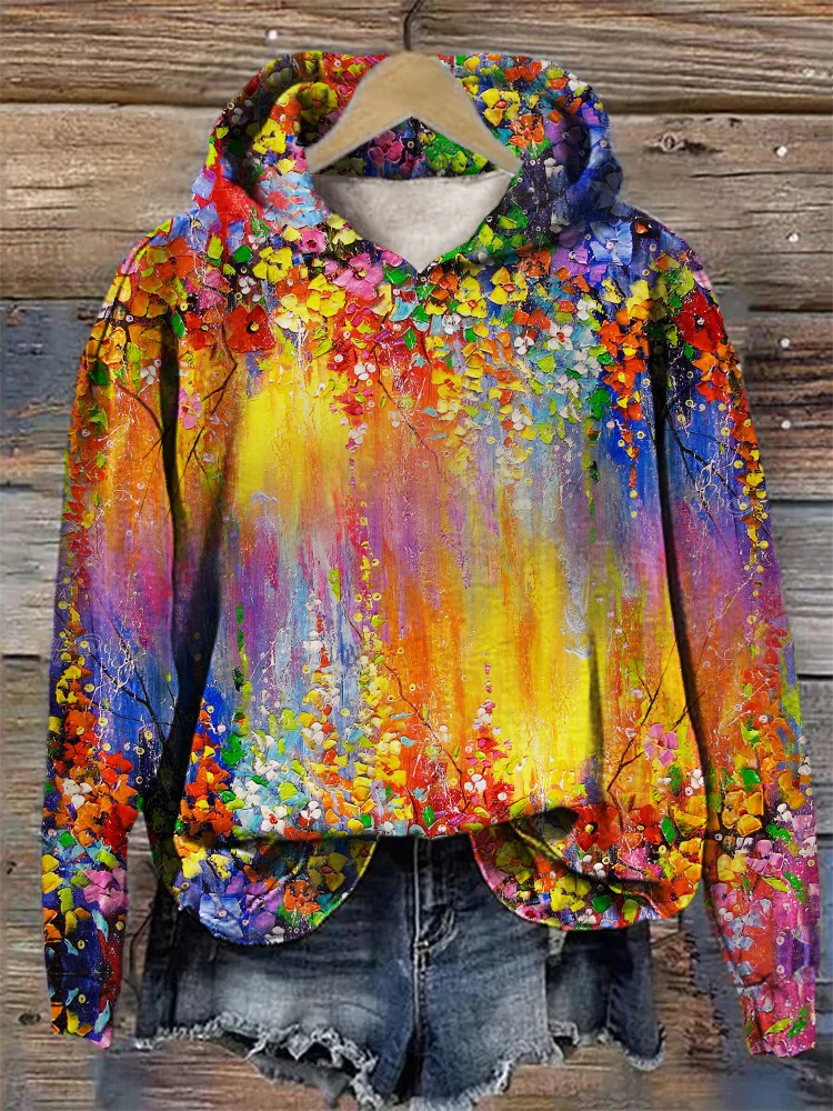 Colorful Flowers Oil Painting Cozy Hoodie