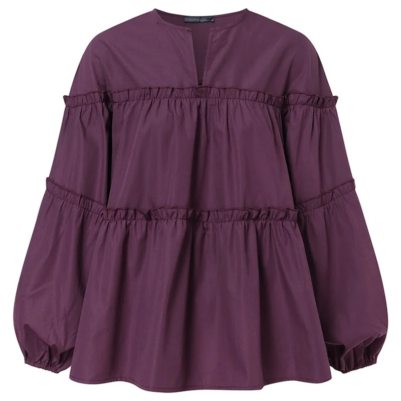 ZANZEA Stylish Long Puff Sleeve Korean Blouse 2022 Spring Women Solid Shirt Femininas Ruffles Party Work Blusas Mujer Tops
