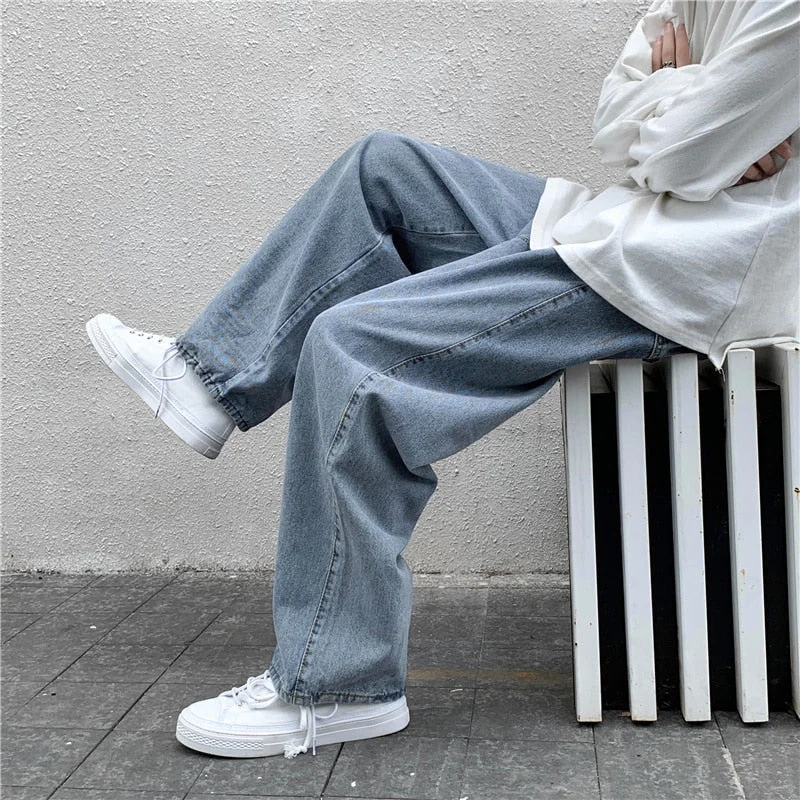 Aonga Men's Jeans Fashion Loose Straight New Casual Wide Leg Pants Mans Streetwear Korean Hip Hop Trousers Male aonga