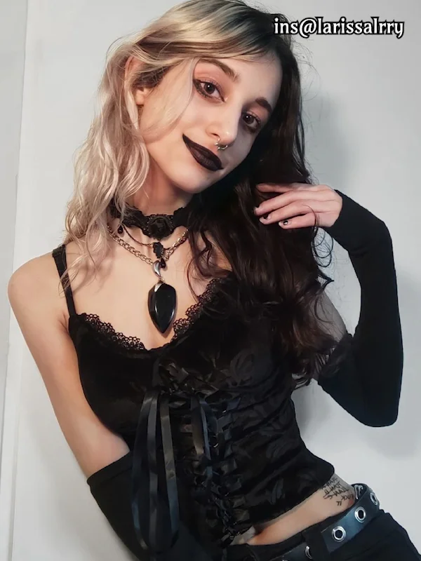 Sexy Gothic Lace Spaghetti Backless Bandaged Black Cropped Tank Top