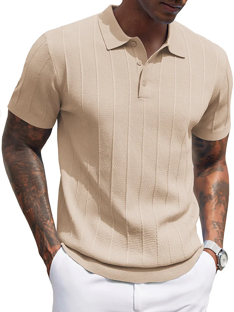 Ribbed Textured Knit Polo Shirt (US Only) QueenFunky