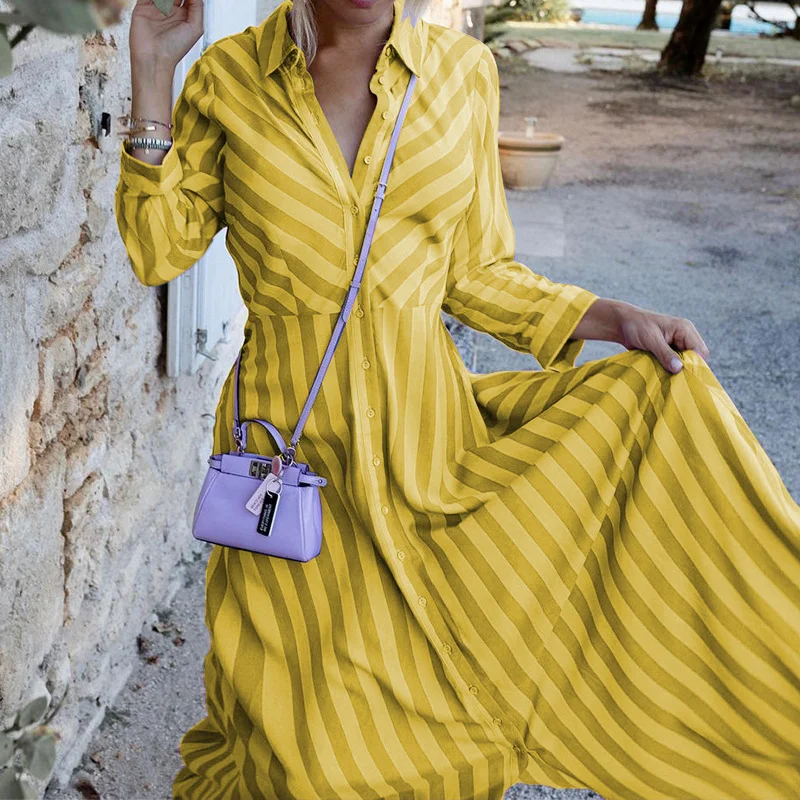 Toloer Toloer Spot 2024 Autumn New Women's Fashion Long Sleeve Temperament In The Long Striped Dress-Outfit Ideas