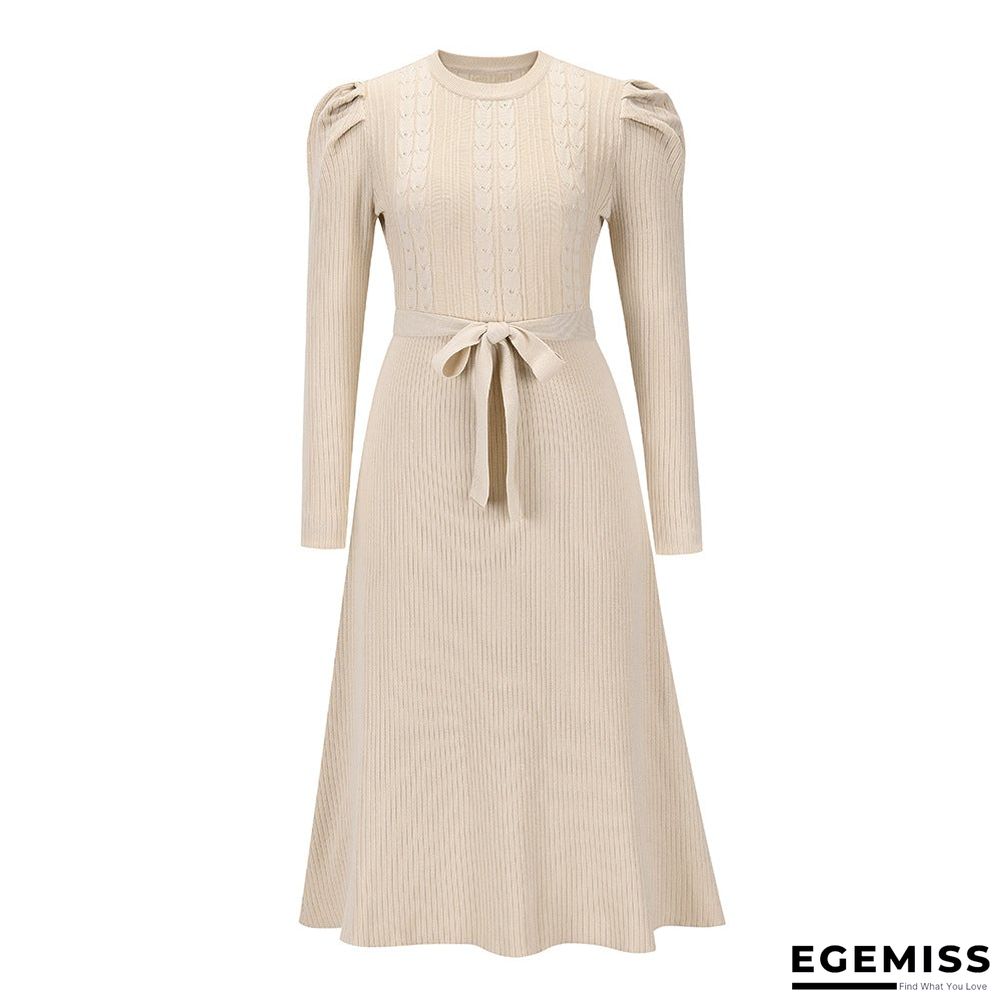 Bubble Long Sleeve Knitted Skirt Medium Long Wool Dress Black Dresses | EGEMISS