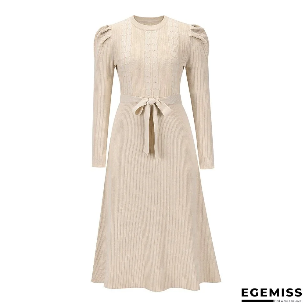 Bubble Long Sleeve Knitted Skirt Medium Long Wool Dress Black Dresses | EGEMISS