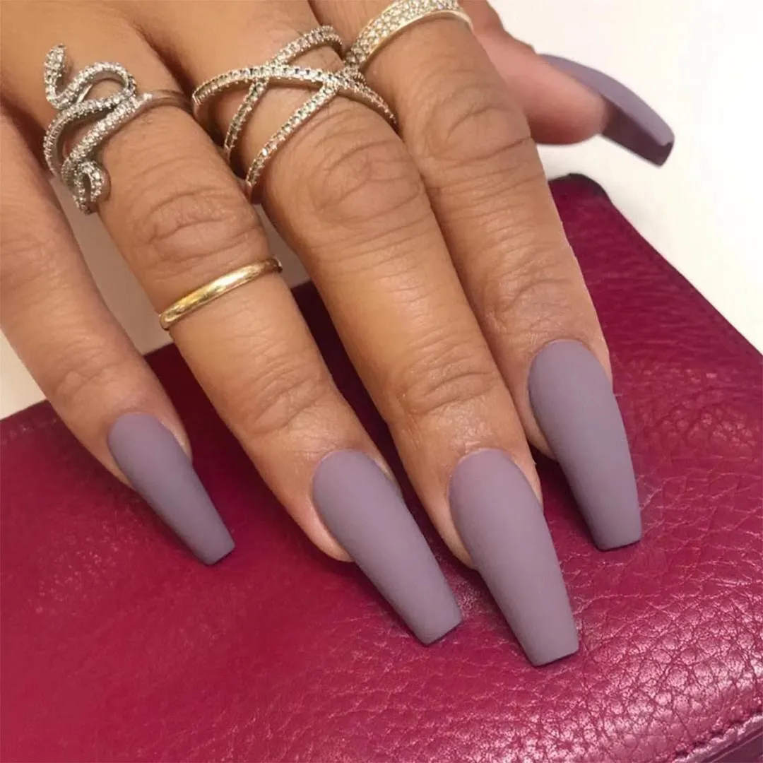 24pcs Long Ballerina Fake Nails Full cover Fake Nails Glue DIY Manicure Nail Art Tools-Nail Inspo