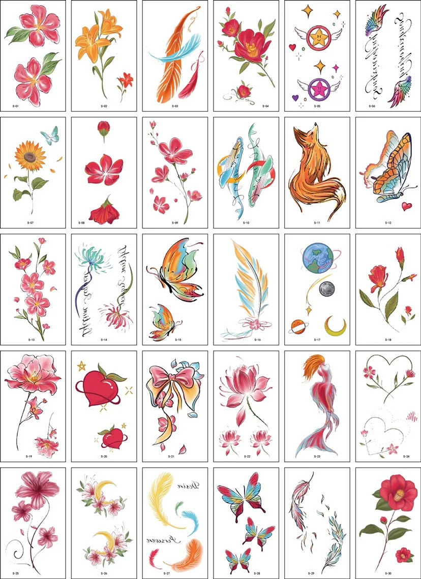 Temporary Tattoo Sticker Set Moon Skull Cross Butterfly Tatoo Flash Tatto Fake Waterproof Stickers for Men Women Girls 50 Pcs