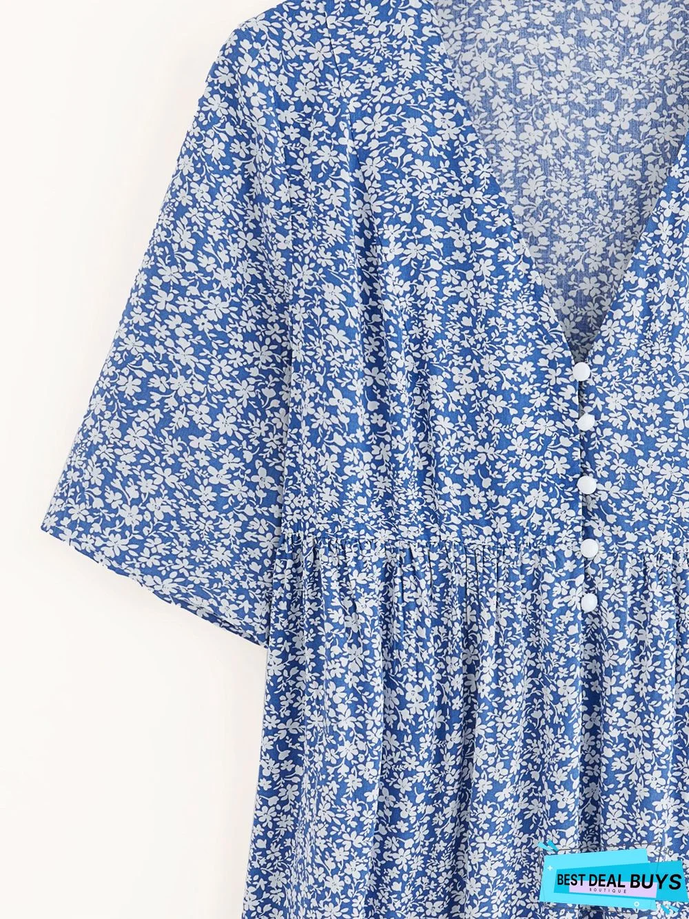 Boho Floral Print Short Sleeve Knee Length Dress