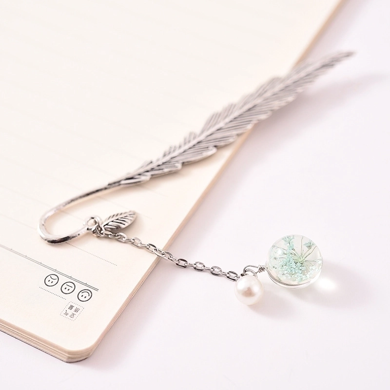 Glass Dried Flower Plant Specimen Metal Feather Gift Ornament Constellation Artistic Leaves Antique Stationery Bookmark