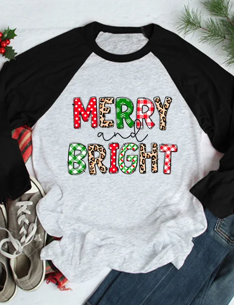 Merry and Bright Raglan 3/4 Sleeve T-Shirt
