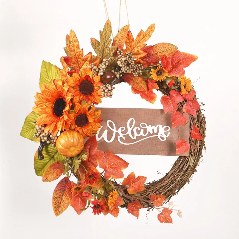 Elegant Pumpkin Sunflower Grapevine Wreath Fall Wreaths 2021