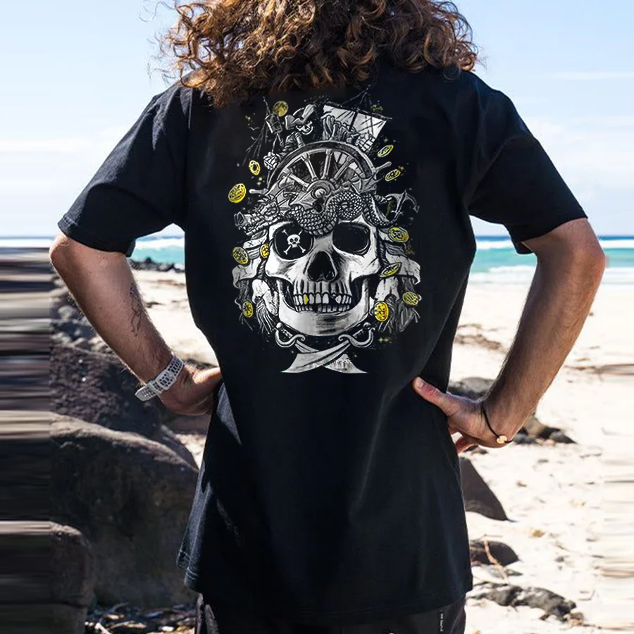 Pirate Skull Ship Printed Men's T-shirt