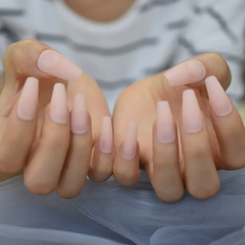 EchiQ Frosted Fake Nails Black Long Size Matt Faux Ongles Ballerina Press On Nails Square Manicure Tips-Nail Inspo