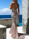 Plunging Mermaid Condole Belt Maxi Dresses