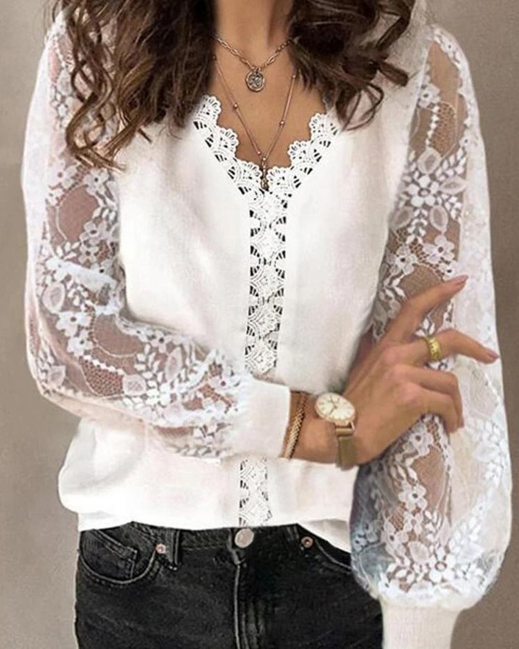  See-Through V-Neck Plain Regular Standard Women's Blouse