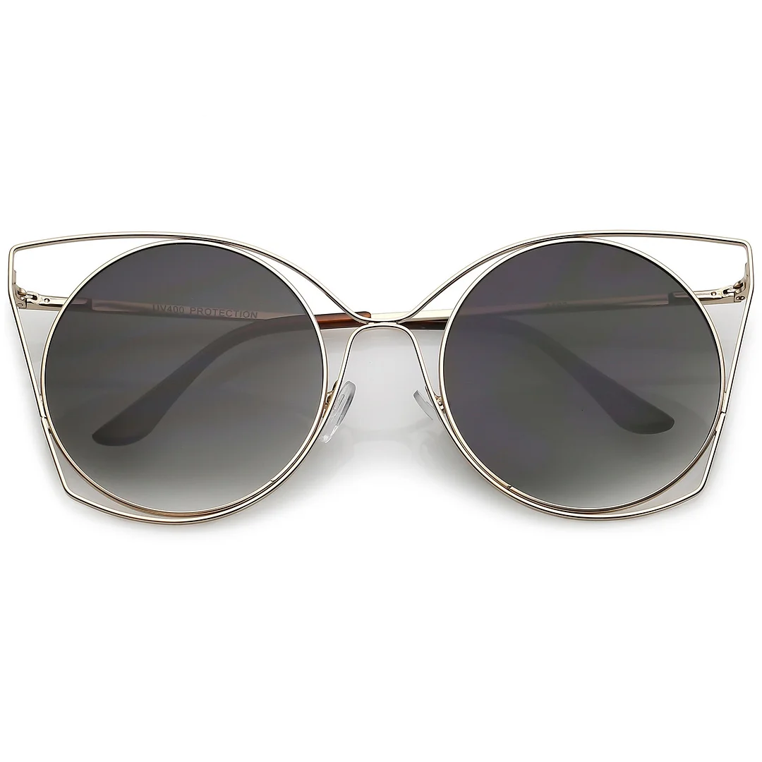 Oversize Open Metal Cat Eye glasses With Ultra Flat Lens Slim Arms 51mm