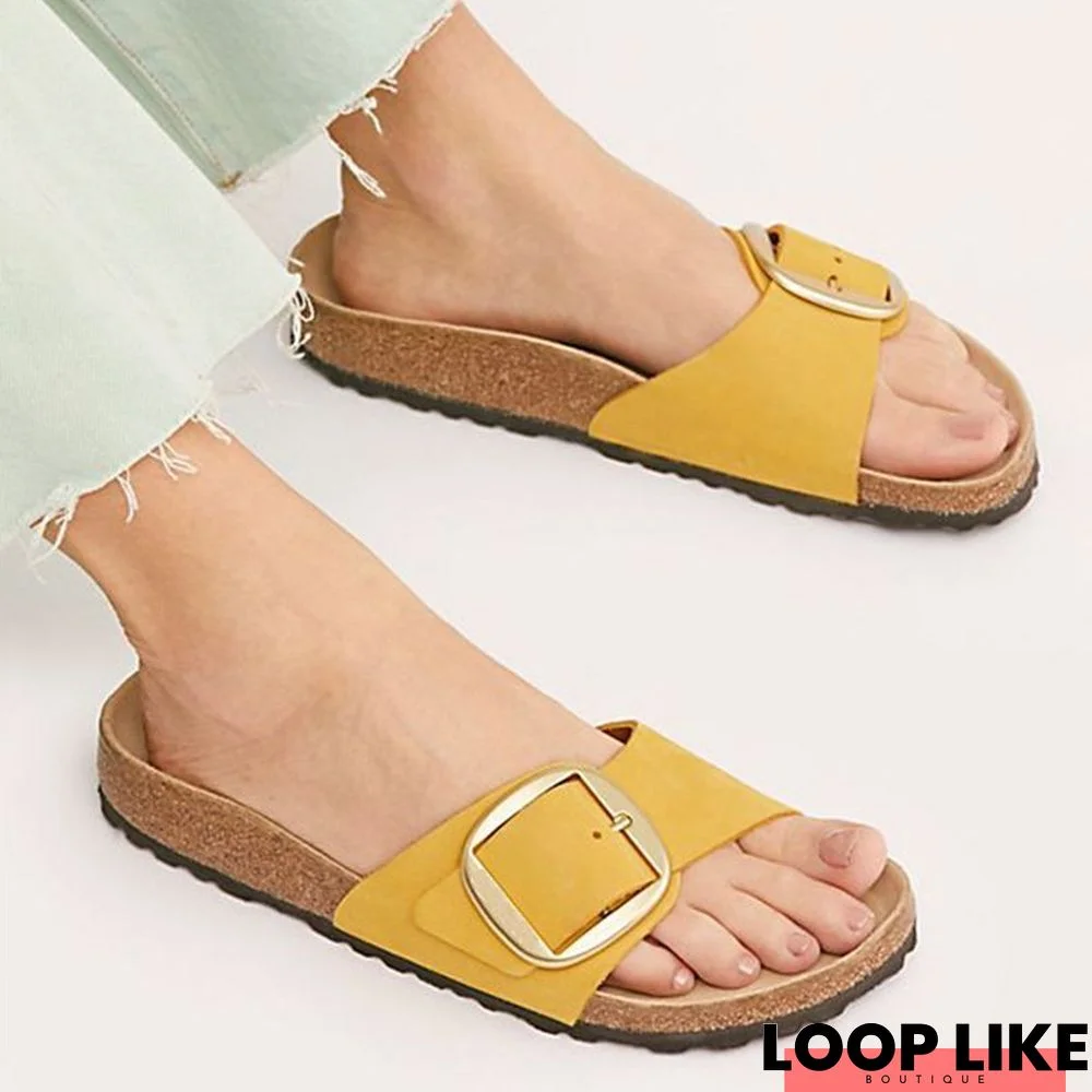 Summer Buckle Artificial Leather Slipper
