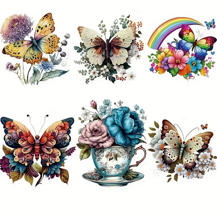 6pcs/set Colorful Butterfly Patches Washable Heat Transfer For T-Shirt Arts Craft Home Decors