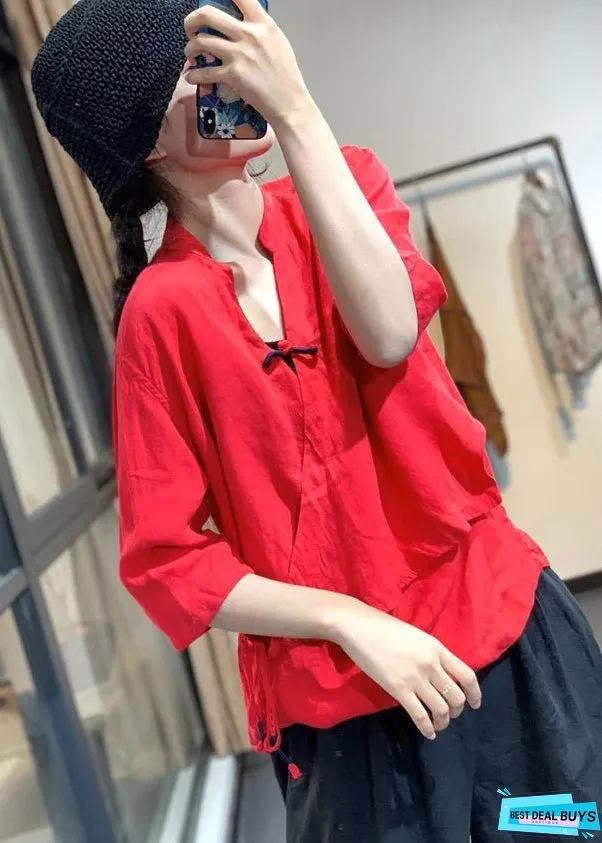 White Patchwork Cotton Blouses Chinese Button Spring