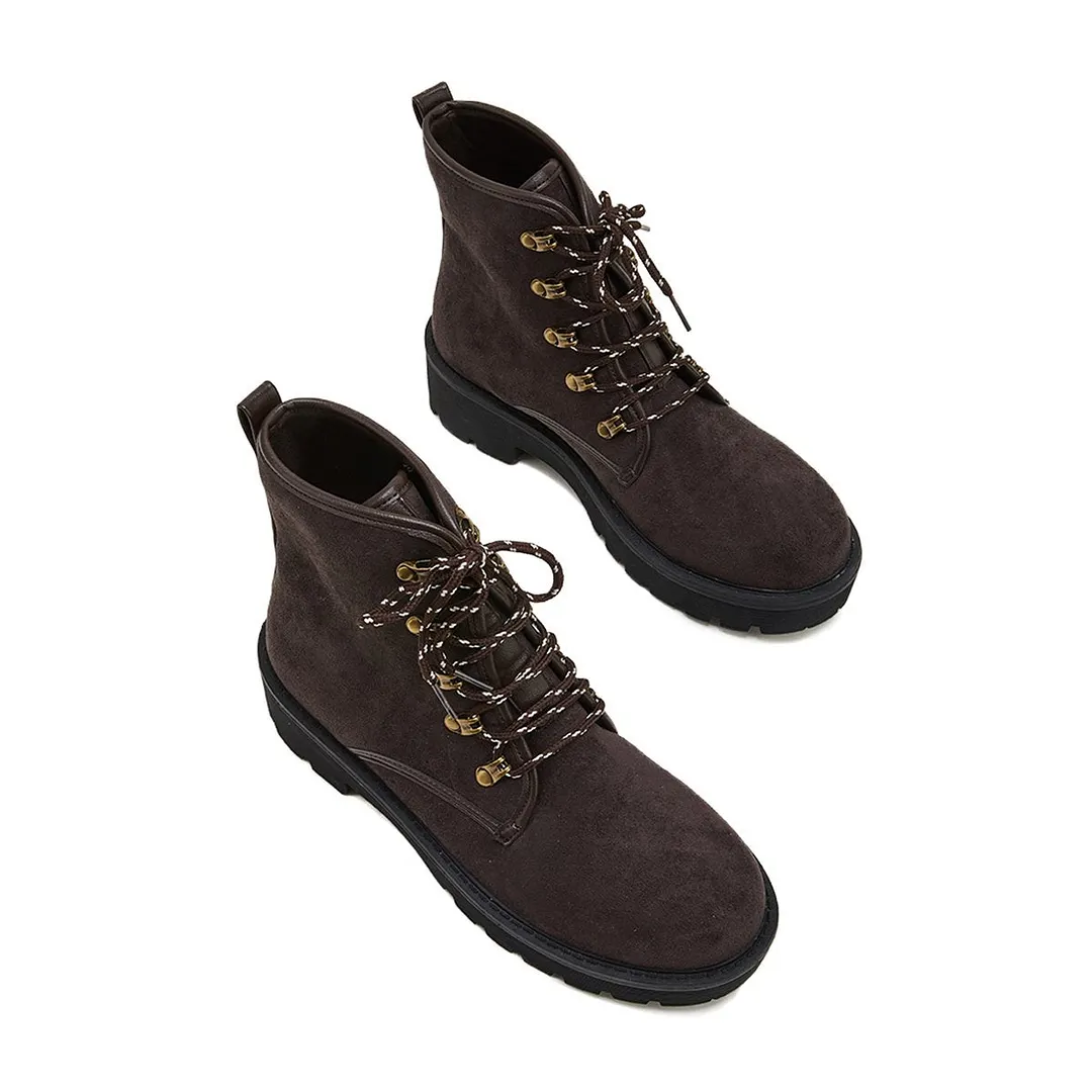 Women's Simple Faux Suede Lace Up Combat Boots