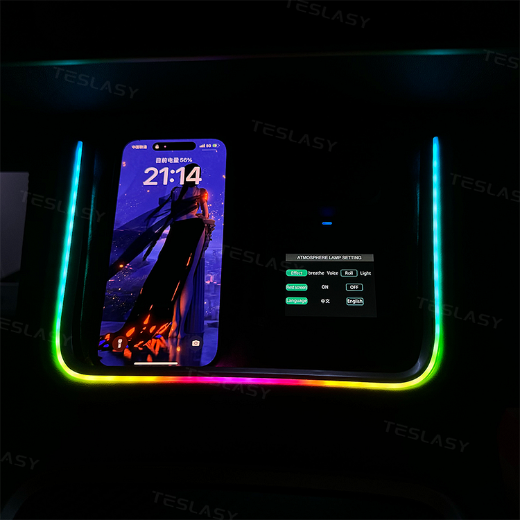 TESLASY Model 3/Y Center Console Wireless Charger With Ambient Light + Footwell Lights