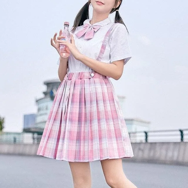 Blue/Pink/Lavender Sweet Kawaii Summer Japanese School Girl Suspender Skirt SP17075